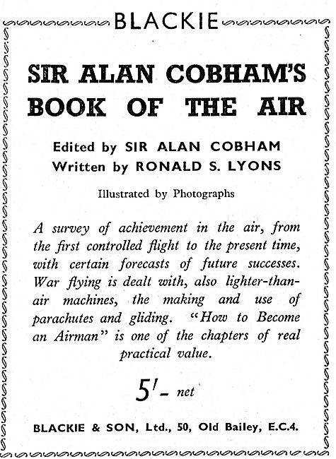 Sir Alan Cobham's Book Of The Air By Ronald S.Lyons              