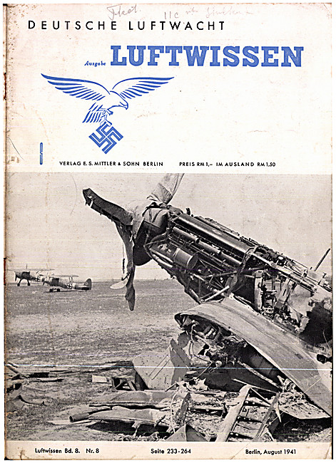 Deutsche Luftwacht Luftwissen Magazine Cover August 1941         
