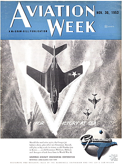 Aviation Week Magazine Cover November 30th 1953 - Grumman Cougar 