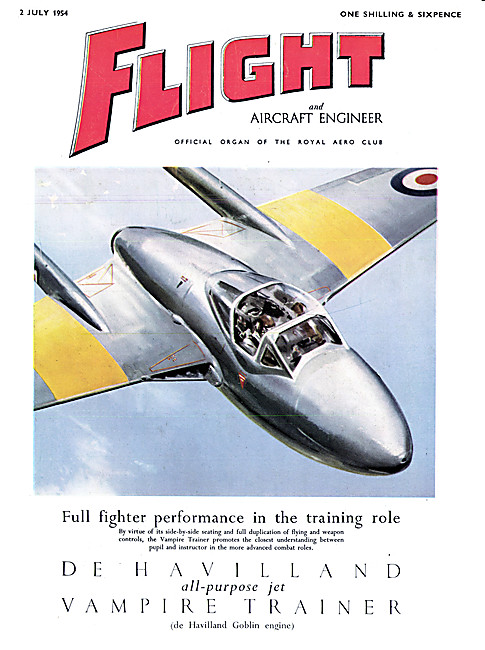 Flight Magazine Cover July 2nd 1954 - D.H. Vampire Trainer       