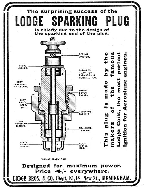 Lodge Sparking Plugs For Aircraft                                