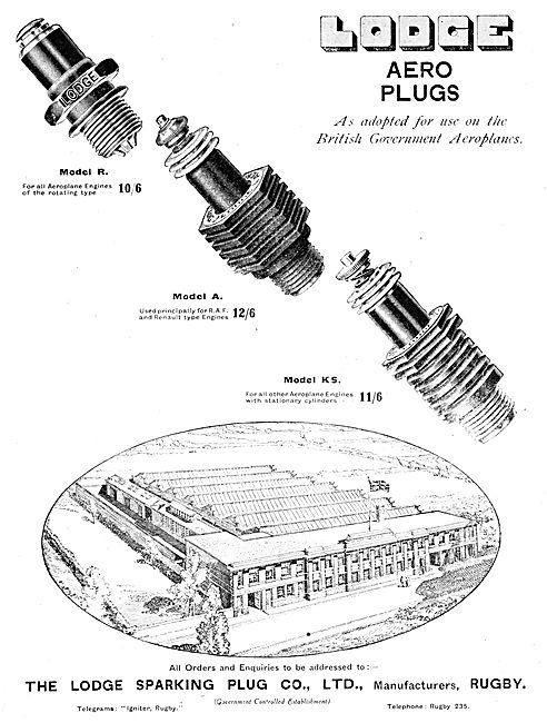 Lodge Aero Engine Sparking Plug  Advertisement 1916              