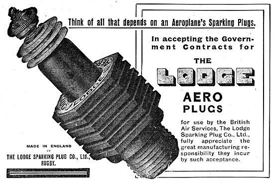 Lodge Aircraft Engine Sparking Plugs - 1917 Advertisement        
