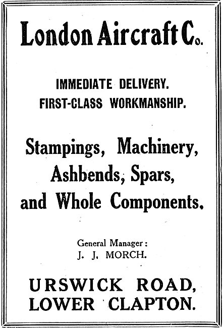 London Aircraft Co  Urswick Rd Lower Clapton. Aeroplane Stampings