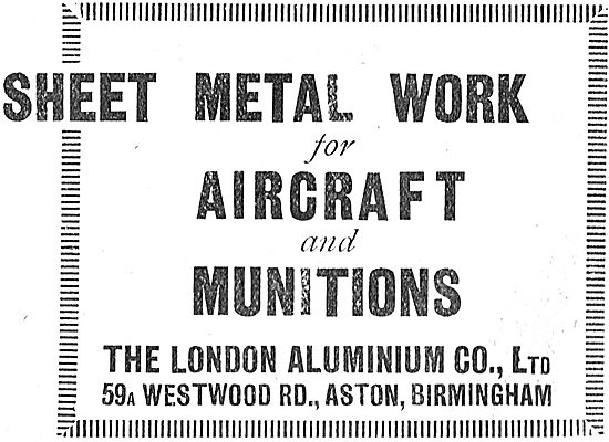 The London Aluminium Co. Sheet Metal Work For Munitions          