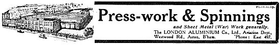 The London Aluminium Co Ltd - Aeroplane Press Work & Spinnings   