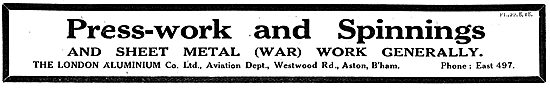 The London Aluminium Co. Aston - Aircraft Presswork & Spinnings  