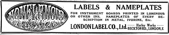 London Label Co Ltd. Labels & Nameplates For Aeroplanes          