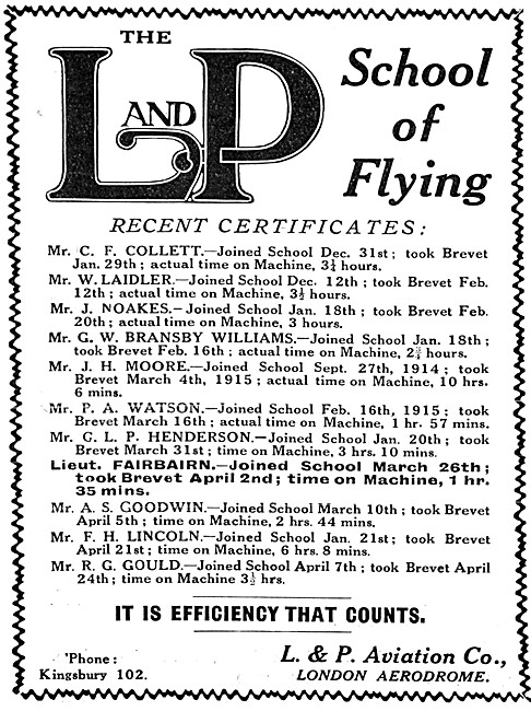 London & Provincial School Of Flying - The L & P School Of Flying