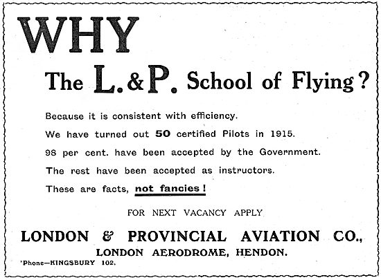 London & Provincial School Of Flying Hendon                      