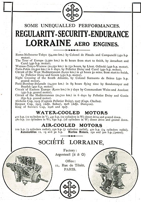 Lorraine Aero Engines Unequalled  For Security & Endurance       