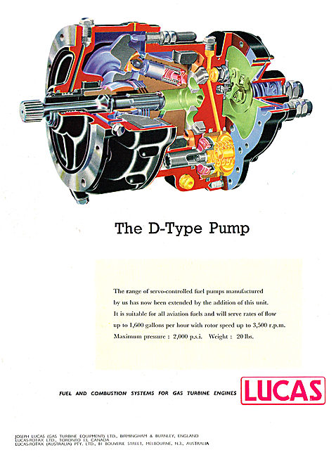 Lucas Aircraft Fuel System Components - D Type Pump              