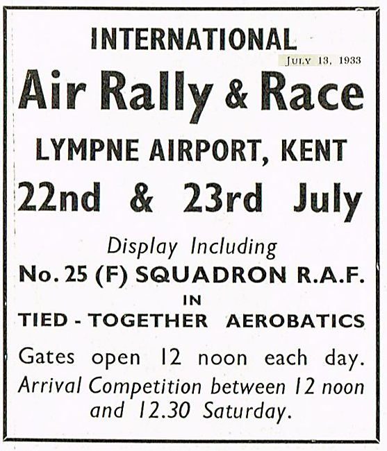 Air Rally & Race Lympne Airport Kent 23rd July 1933              