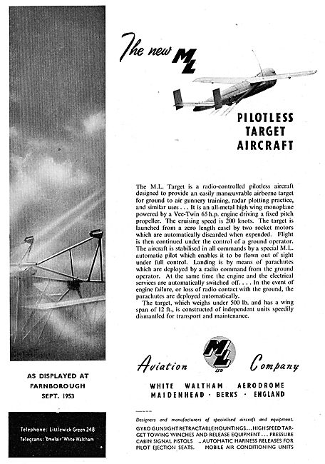 M.L Aviation Radio Controlled Pilotless Target Aorcraft          