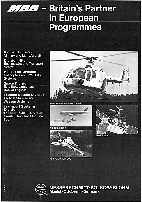 MBB Messerschmitt-Bolkow-Blohm Aerospace Programmes 1971         