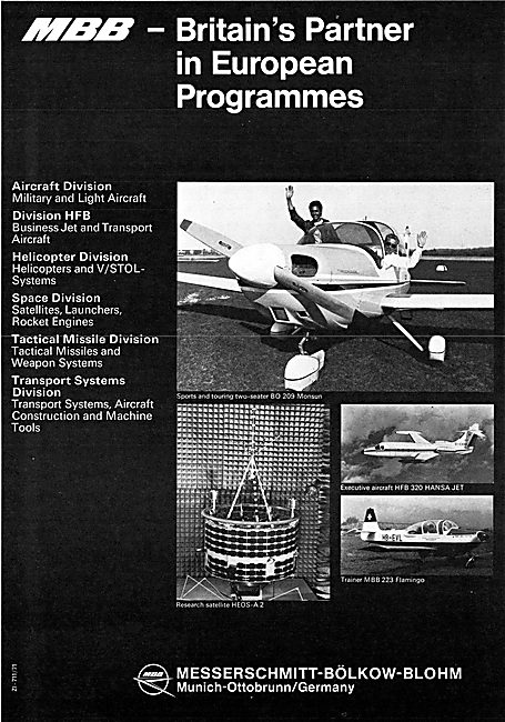 MBB Messerschmitt-Bolkow-Blohm Aerospace Programmes 1971         