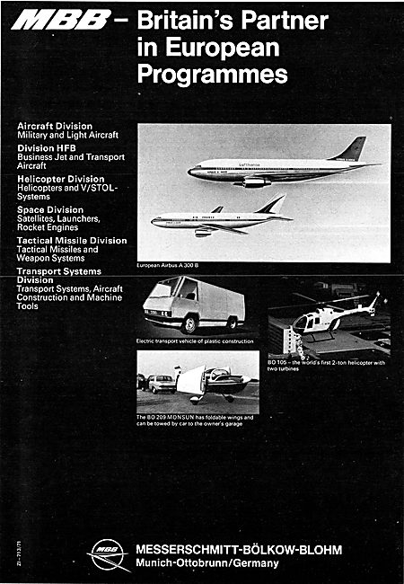 MBB Messerschmitt-Bolkow-Blohm Aerospace Programmes 1971         