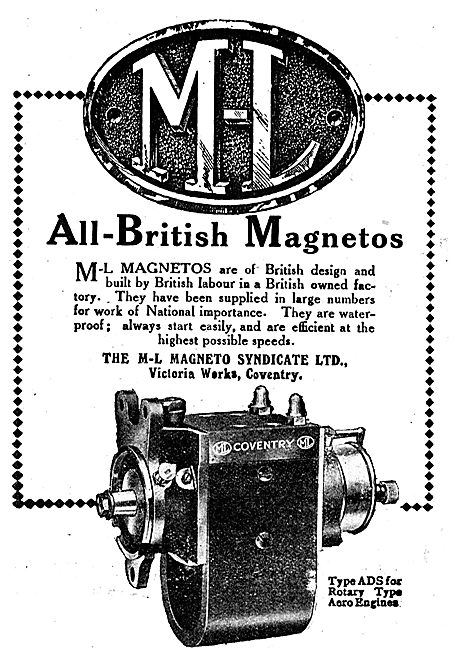 M-L All British Aero Engine Magnetos. Type ADS For Rotary Engines