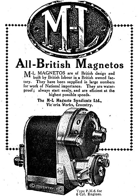 M-L All British Aero Engine Magnetos. Type PM6 For 6 Cyl Engines 