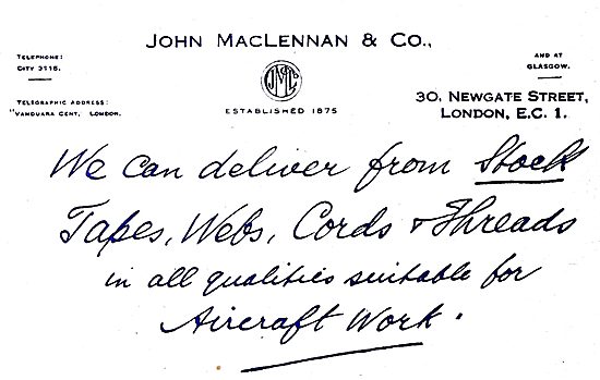 John MacLennan & Co.  Aircraft Tapes, Webs & Threads             