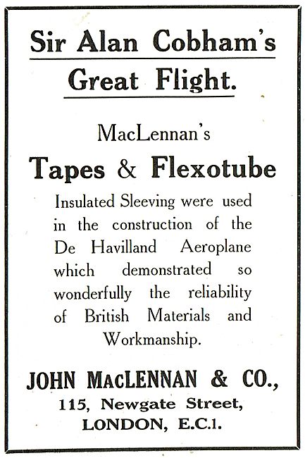 MacLennan's Tapes & Flexotube Used By Sir Alan Cobham            