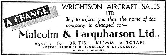 Malcolm Farquharson - Agents For British Klemm - Heston          