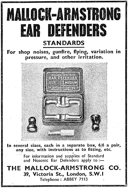 Mallock Armstrong Ear Defenders - 1949 Advert                    