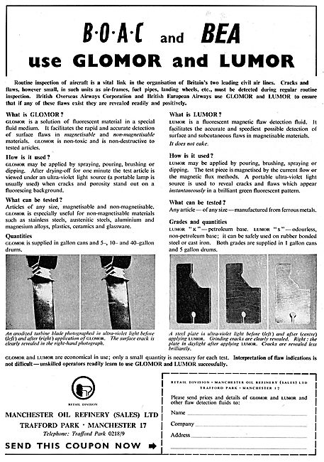 BOAC & BEA Use Glomor & Lumor NDT Materials                      