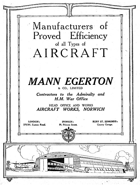 Mann Egerton Manufacturers Of  Aircraft 1916                     