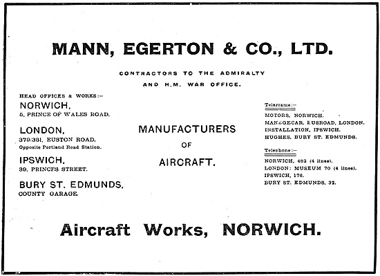 Mann Egerton Manufacturers Of Aircraft 1916                      