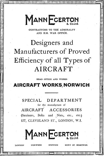 Mann Egerton Designers & Manufacturers Of  Aircraft              