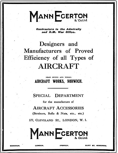 Mann Egerton Manufacturers Of Seaplanes & Aeroplanes             