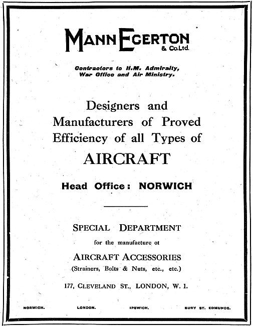 Mann Egerton Manufacturers Of Seaplanes & Aeroplanes             