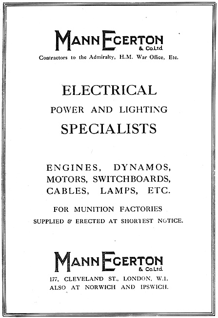 Mann Egerton Electrical Power & Lighting Specialists. 1918       