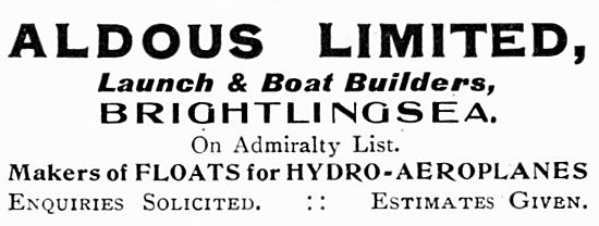 Aldous Limted. Brightlingsea. Makers Of Hydro-Aeroplane Floats   