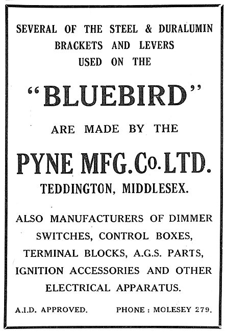 Pyne Mfg Co Ltd, Teddington. Aircraft Electrical Components      