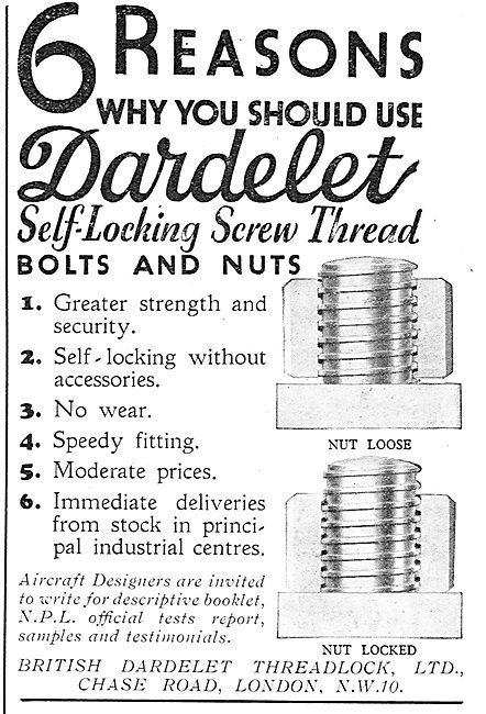 British Dardelet - Self-Locking Bolts & Nuts For Aircraft        