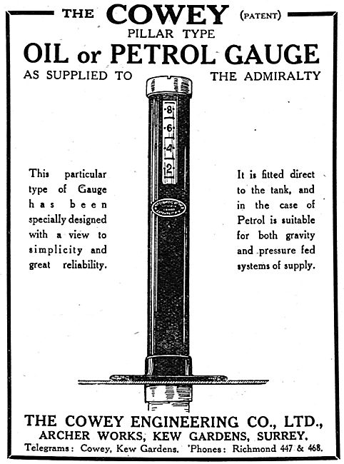 The Cowey Engineering Co Ltd - Aeroplane Oil & Petrol Gauges     