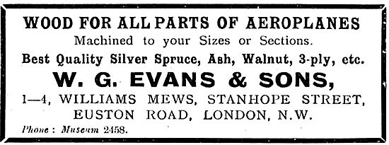 W,G.Evans & Co. Williams Mews, Stanhope St. Aeroplane Wodworking 