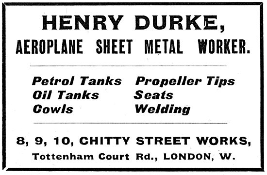 Henry Durke Ltd . 8,9,10 Chitty Street Works. Sheet Metal Worker 