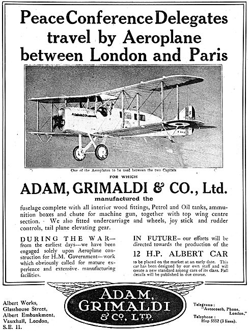 Adam Grimaldi & Co. Aircraft Components. 12HP Albert Car         