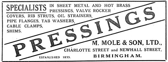 M.Mole & Son, Charlotte St Birmingham. Aircraft Sheet Metal Work 