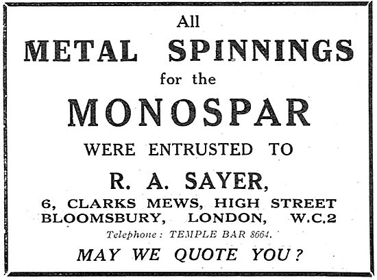 R.A.Sayer - Clark's Mews Bloomsbury. Metal Spinnings For Monospar