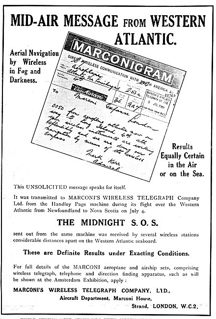 Marconi Marconigram For Handley Page Atlantic Flight 1919        