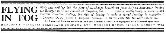 Marconi - Flying In Fog As Described By Captain O.P Jones        