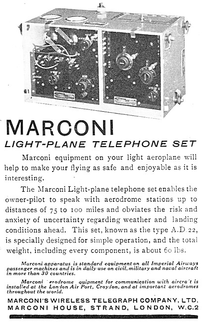 Marconi Light-Plane Relephone Set 1930 - Marconi A.D.22 Radio    