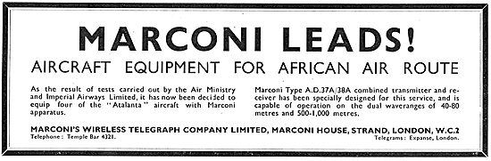 Imperial Airways Choose Marconi AD37A  Equipment For Africa Route