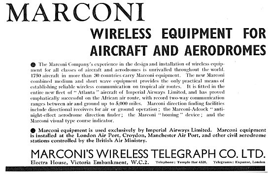 Marconi Wireless Equipment For Aircraft & Aerodromes             