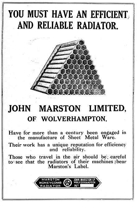 John Marston Ltd - Aircraft Radiators 1919                       