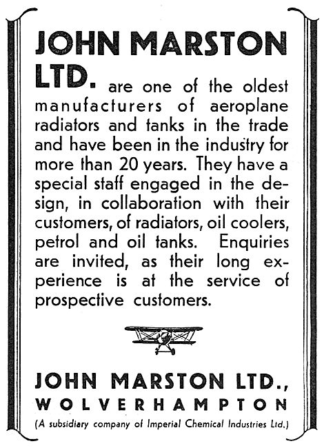 John Marston Ltd - Aircraft Radiators & Tanks                    